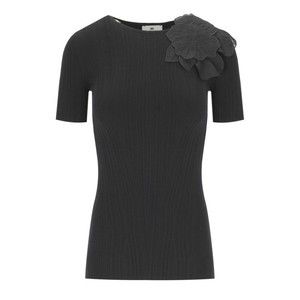 Elisabetta Franchi Black T-Shirt With Flower - NWT